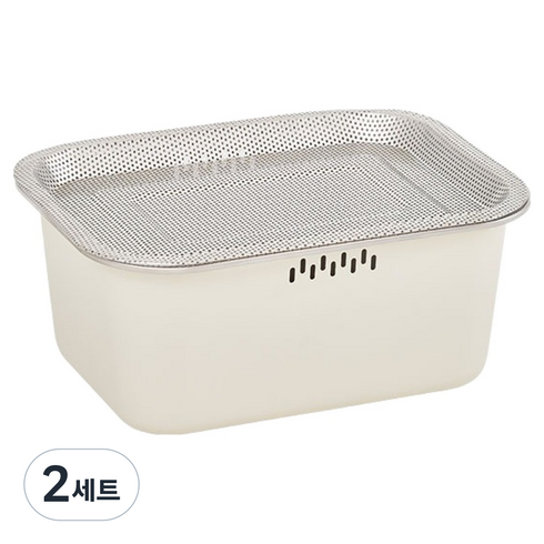 퍼기 무연마제 코팅 설거지통 10L + 타공 트레이 세트, 2세트, 실버