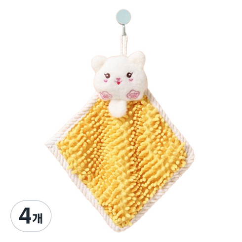 소니오 클라우드 셔닐 소프트 핸드타월 22 x 22 cm, 03 옐로우 캣, 4개