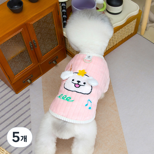딩동펫 강아지 하네스 별나라 댕댕이 톡톡 티셔츠, 핑크, 5개