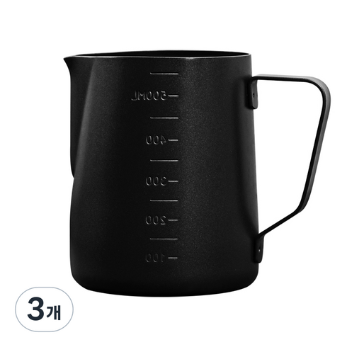 칼딘 눈금형 베이직 테프론 스팀피쳐 600ml, 3개, 블랙