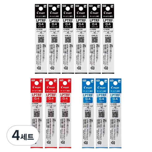 파이롯트 쥬스업3/4 다색볼펜 리필심 0.4mm 12p 세트, 블랙(6p) + 레드(3p) + 블루(3p), 4세트