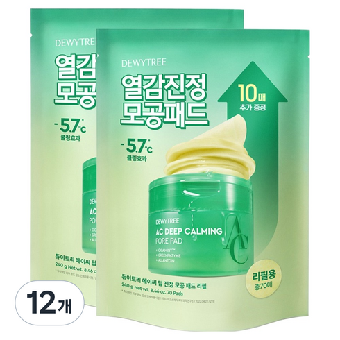 듀이트리 에이씨 딥 진정 모공 패드 리필, 70매입, 12개