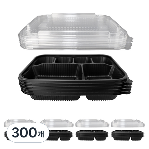 블룸엣홈 6칸 도시락용기 블랙, 300개, 1개입