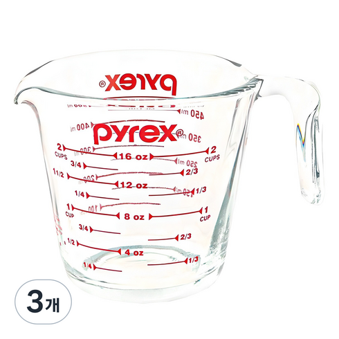 파이렉스 내열유리 오리지날 계량컵, 투명, 500ml, 3개