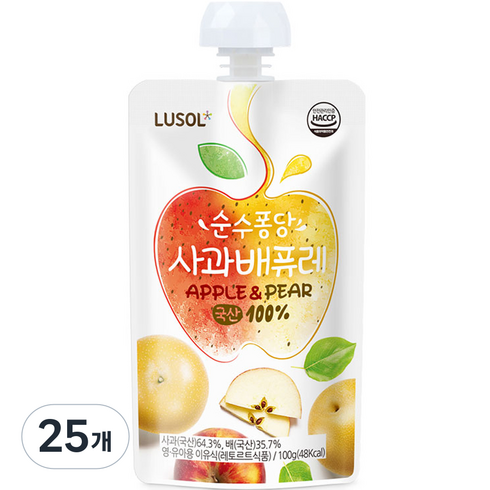 루솔 순수퐁당 퓨레, 혼합맛(사과/배), 100g, 25개