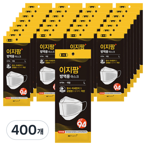 ezPharm 뉴 황사 미세먼지 방역용 마스크 대형 KF94, 1개입, 400개, 흰색