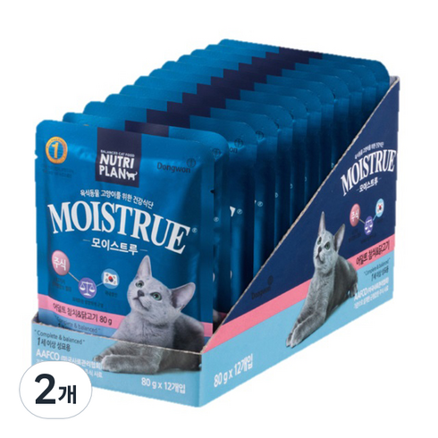 동원뉴트리플랜 어덜트 고양이 모이스트루 주식 파우치 12p, 혼합맛(참치+닭고기), 80g, 2개