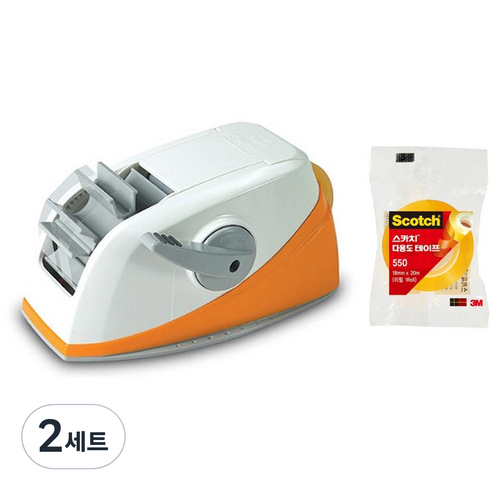 스카치 원터치 테이프 디스펜서 + 다용도 리필 550, 오렌지, 2세트