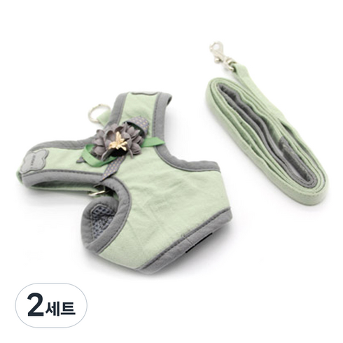 펫나인 반려동물 플라워 하네스세트 S, 그린, 2세트