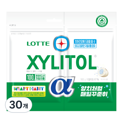 롯데자일리톨 알파 오리지날 껌 리필, 102g, 30개