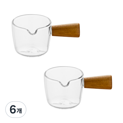 칼딘 우드 글라스 샷 잔 50ml, 투명 + 우드, 6개