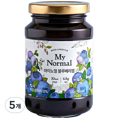 마이노멀 저당 저칼로리 블루베리잼, 320g, 5개