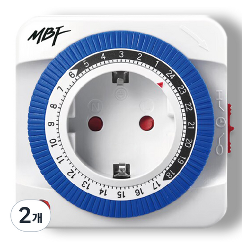 엠비에프 24시간 절전형 타이머 콘센트 스위치 1구 MBF-TSW24A, 78mm, 혼합색상, 2개