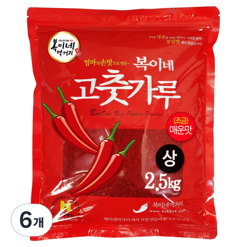 복이네먹거리 중국산 고춧가루 조금매운맛 찜용 상, 2.5kg, 6개
