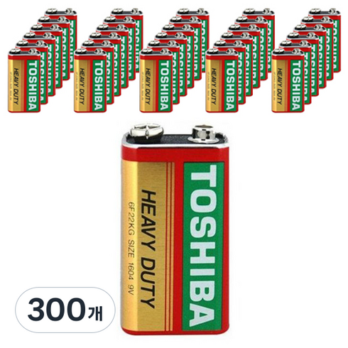 도시바 9V 망간 건전지 6F22KG, 1개입, 300개