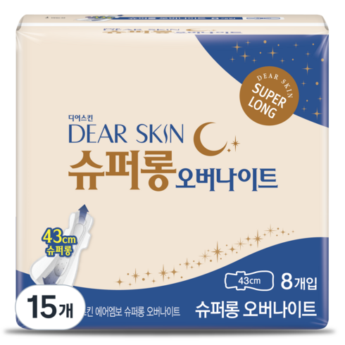 디어스킨 에어엠보 오버나이트 뉴 생리대 날개형, 슈퍼롱, 8개입, 15개