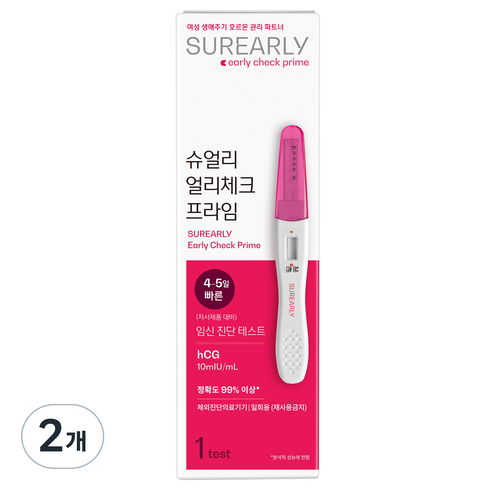 슈얼리 얼리체크 프라임 임신 진단 테스트기, 1개입, 2개