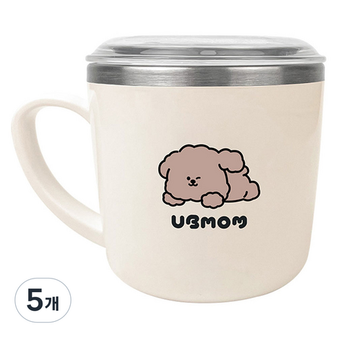 유비맘 초코몽이 스텐인리스 컵 + 뚜껑 세트, 베이지, 5개, 280ml