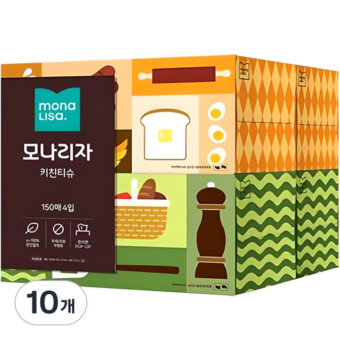 모나리자 천연펄프 키친티슈, 4개입, 10개