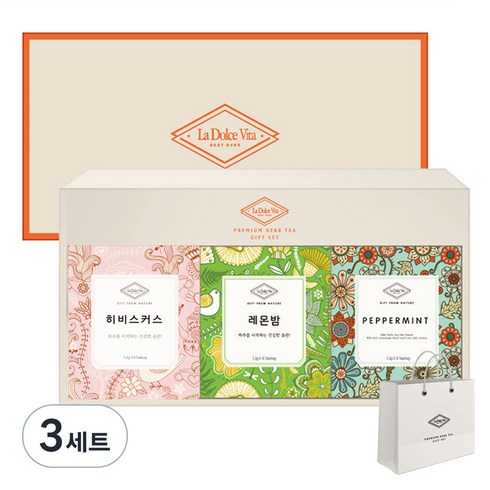 라돌체비타 프리미엄 허브차 3종 선물세트 + 쇼핑백, 히비스커스 1.2g x 6p + 페퍼민트 1.2g x 6p + 레몬밤 1.2g x 6p, 3세트