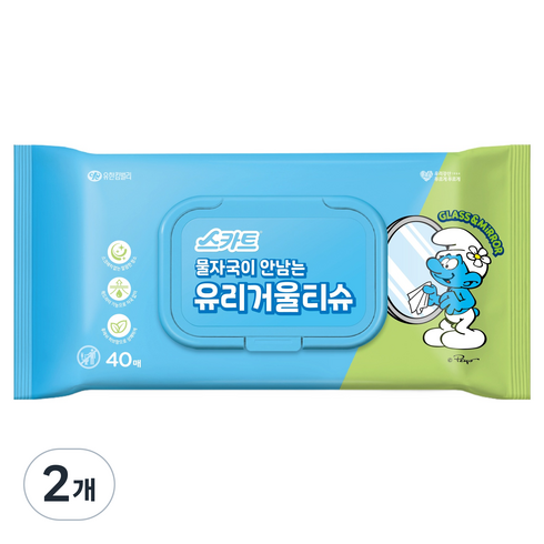 스카트 물자국이 안남는 유리거울 티슈 40p, 2개