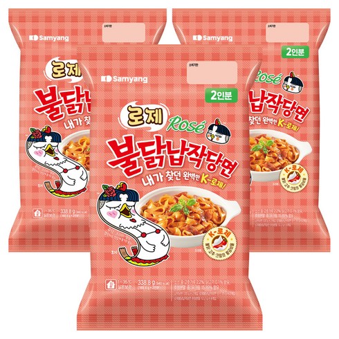 삼양 로제 불닭납작당면, 338.8g, 3개