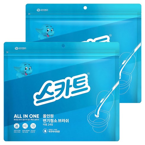 스카트 올인원 변기 청소 브러쉬 리필 24p, 아쿠아 샤워, 2개