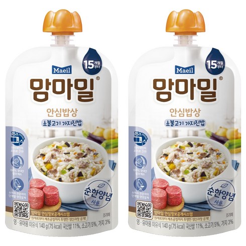 맘마밀 안심밥상 레토르트 이유식, 소불고기 가지진밥, 140g, 2개