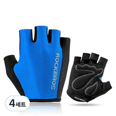 락브로스 충격방지패드 메쉬 자전거 반장갑 S099, 블루, 4세트