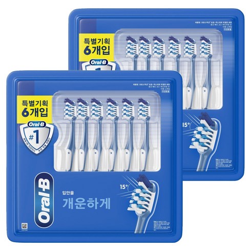 오랄비 크로스액션 탁월한 세정력 칫솔, 6개입, 2개