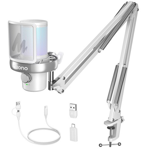 마오노 DM40 Pro 무선 AI 음성변조 원터치 노이즈캔슬링 음소거 콘덴서 게이밍 방송용 스트리밍 보컬용 봄암 스탠드형 마이크, DM40 Pro S, 화이트