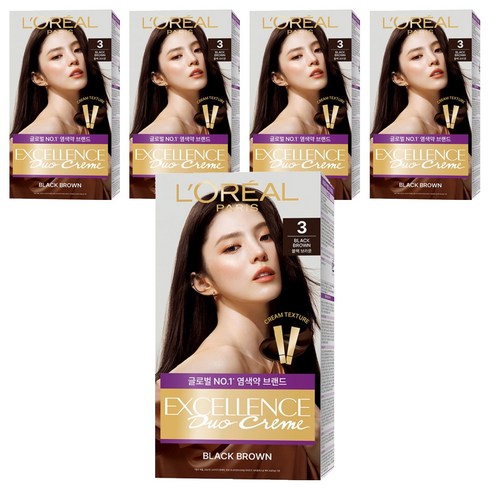 로레알파리 엑셀랑스 듀오크림 나눠쓰는 새치염색 염모제, 3호 블랙 브라운, 5개