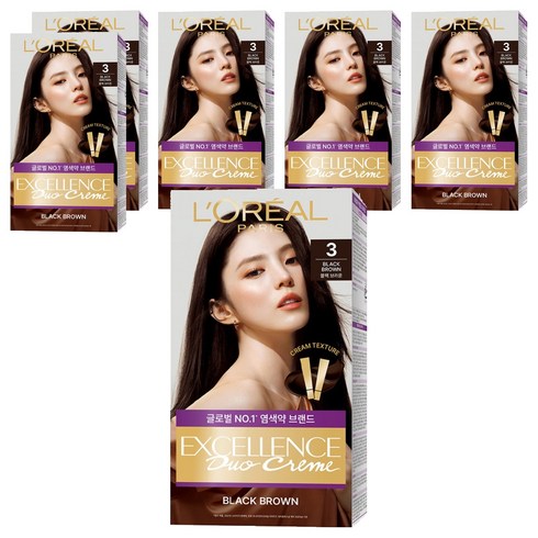 로레알파리 엑셀랑스 듀오크림 나눠쓰는 새치염색 염모제, 3호 블랙 브라운, 6개