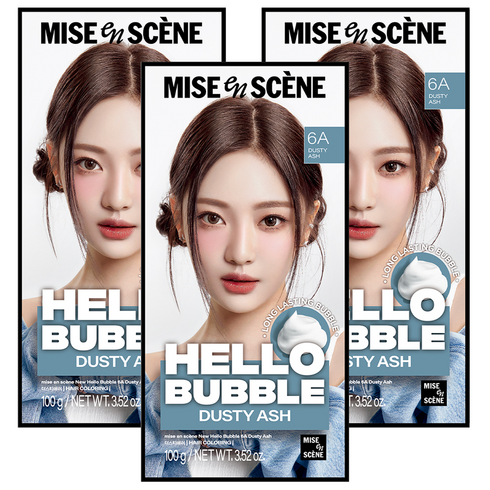 미쟝센 헬로 버블 염색제, 6A더스티애쉬, 3개
