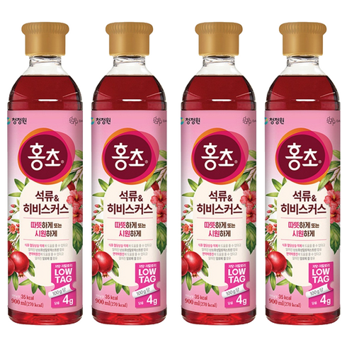 청정원 홍초 저당 석류 앤 히비스커스, 900ml, 4개