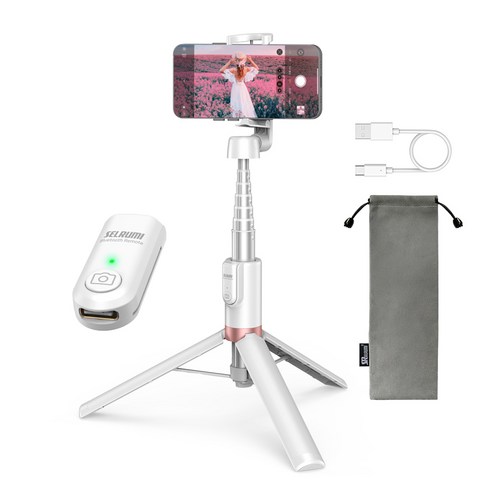셀루미 인체공학 익스텐션 셀카봉 삼각대, SEL-CT1300M, (화이트&로즈골드), 1개
