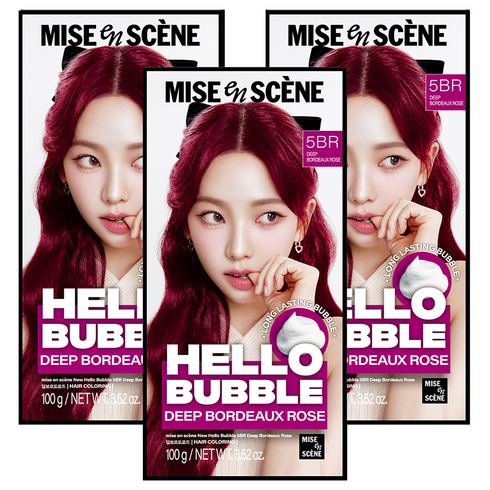 미쟝센 헬로 버블 염색제, 5BR딥보르도로즈, 3개