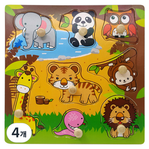 토도리브로 사파리 꼭지퍼즐 WOODENTOY-B, 4개, 8피스