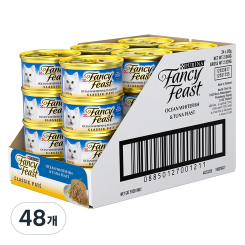 팬시피스트 생후 3개월 이후 고양이 화이트라벨 클래식 주식캔, 참치, 85g, 48개