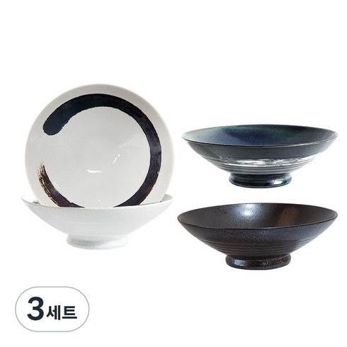 고반 안다미로 모둠면기 블루 + 블랙 + 화이트 2p 세트, 혼합색상, 3세트