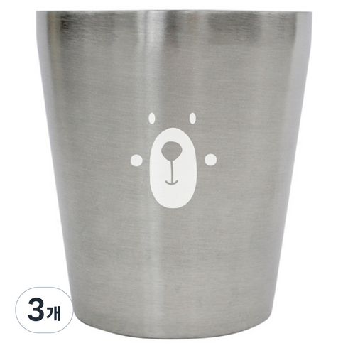 키친유 베어 스텐 이중컵 중, 3개, 300ml