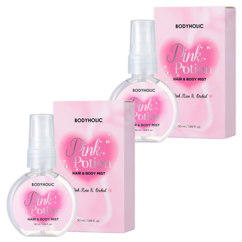 바디홀릭 핑크 포션 헤어&바디 미스트 로즈향, 50ml, 2개