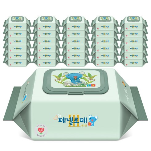 페넬로페 3세대 손과 입티슈 아기물티슈 휴대캡형, 65g, 20매, 40개