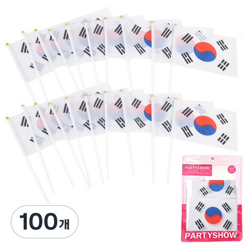 파티쇼 일체형 수기 태극기, 혼합색상, 100개