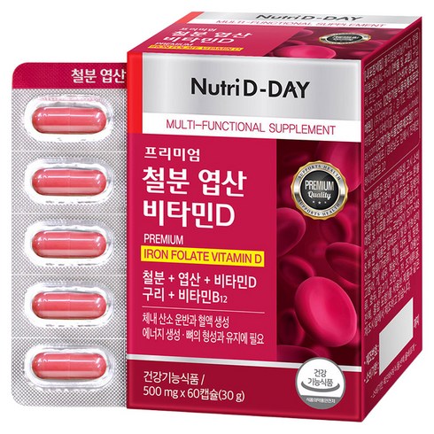 뉴트리디데이 프리미엄 철분 엽산 비타민D 30g, 60정, 1개