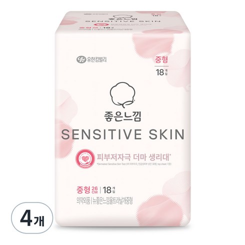 좋은느낌 센서티브 스킨 생리대 날개형, 중형, 18개입, 4개