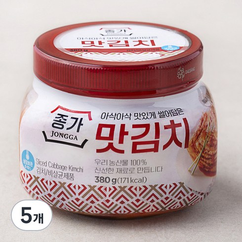 종가 아삭아삭 맛있게 썰어담은 맛김치, 380g, 5개