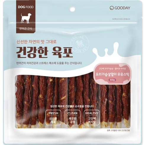 굿데이 강아지 건강한 육포, 오리가슴살말이 우유스틱, 300g, 1개