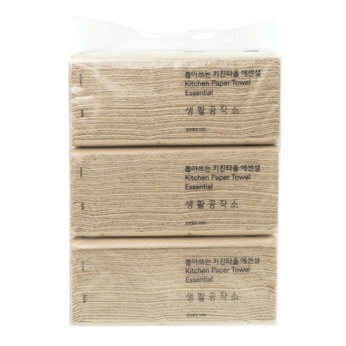 생활공작소 뽑아쓰는 에센셜 천연펄프 키친타올, 100매입, 3개