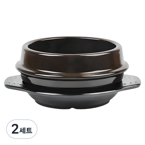 해피정 진뚝배기 직화찌개솥 해장기A 3호 + 멜라민 받침 세트, 15.5cm, 2세트